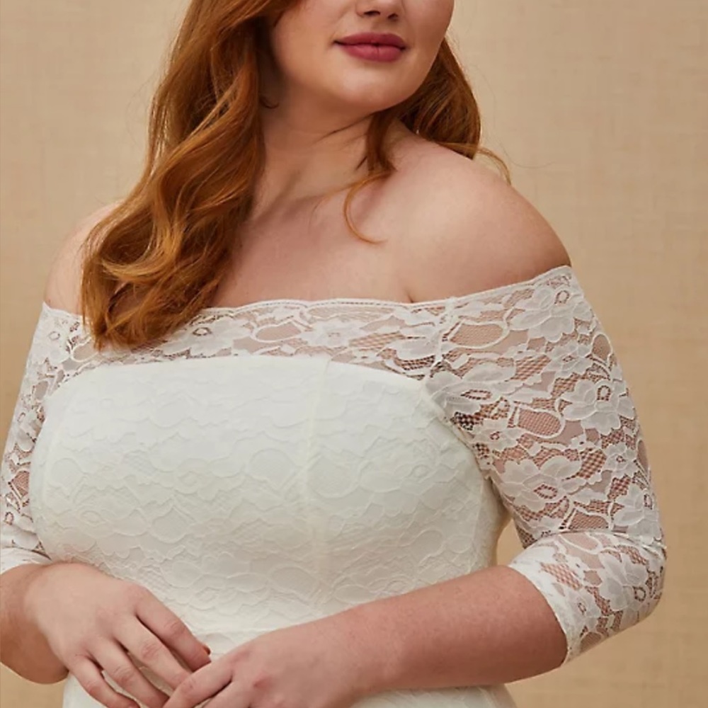 NWT Torrid Wedding Gown/Dress Ivory Lace Off Shoulder Fit & Flare 18 - Picture 2 of 15